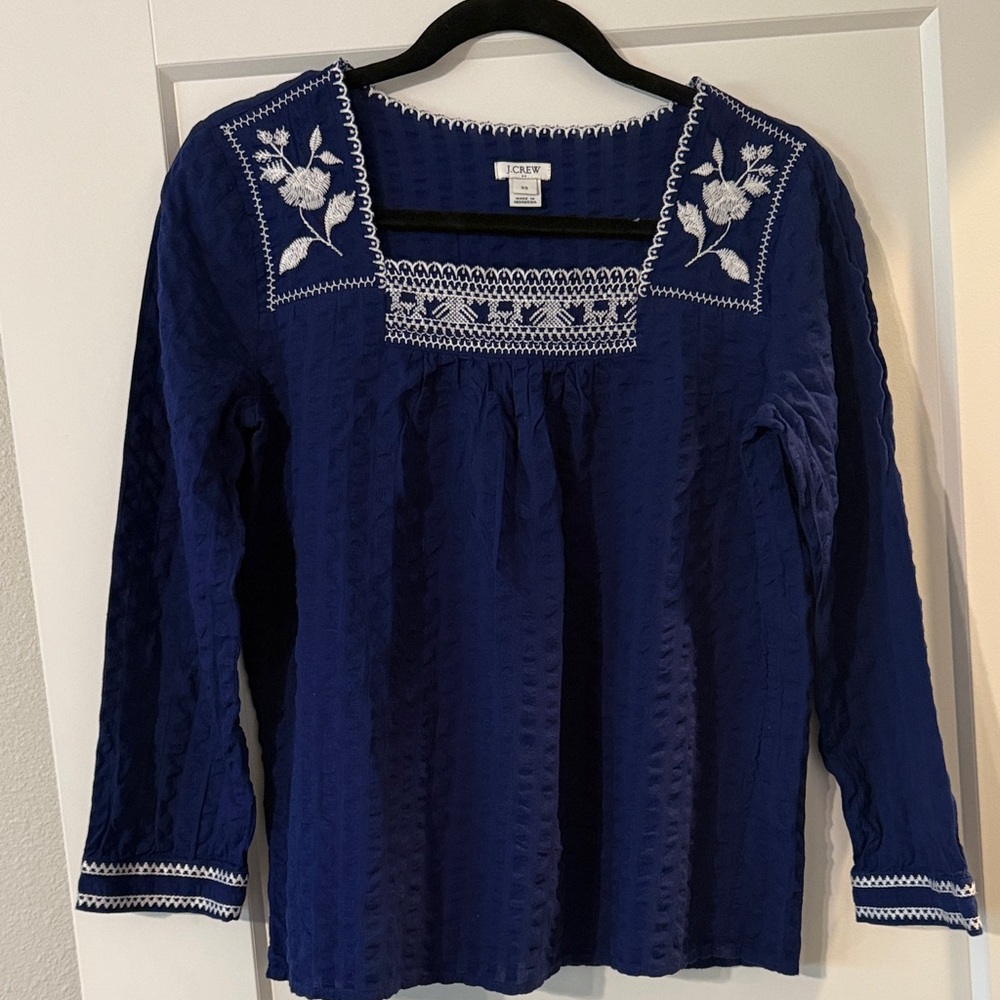 J. Crew Women's Blue Embroidered Blouse